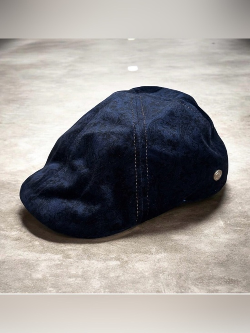 Robert Graham Newsboys Cap Velour Paisley Dark Navy Blue L
